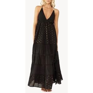 Anthropologie PQ Swim Maxi Dress Black Gold Size XS/S Shine Sleeveless NWT